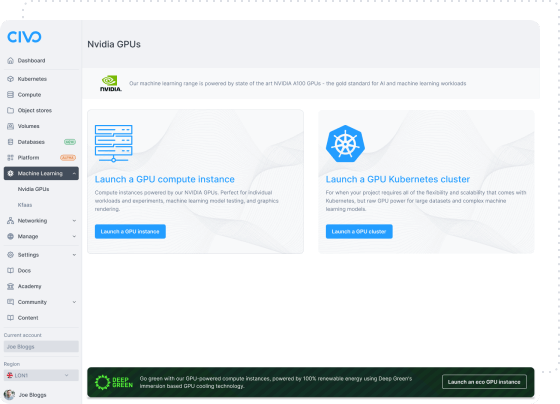 Civo cloud GPUs Dashboard