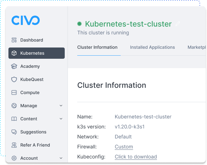 Civo dashboard preview