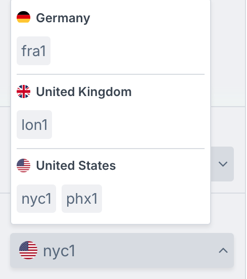 Drop-down menu for selecting Civo regions