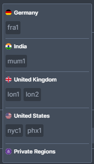 Region selection menu